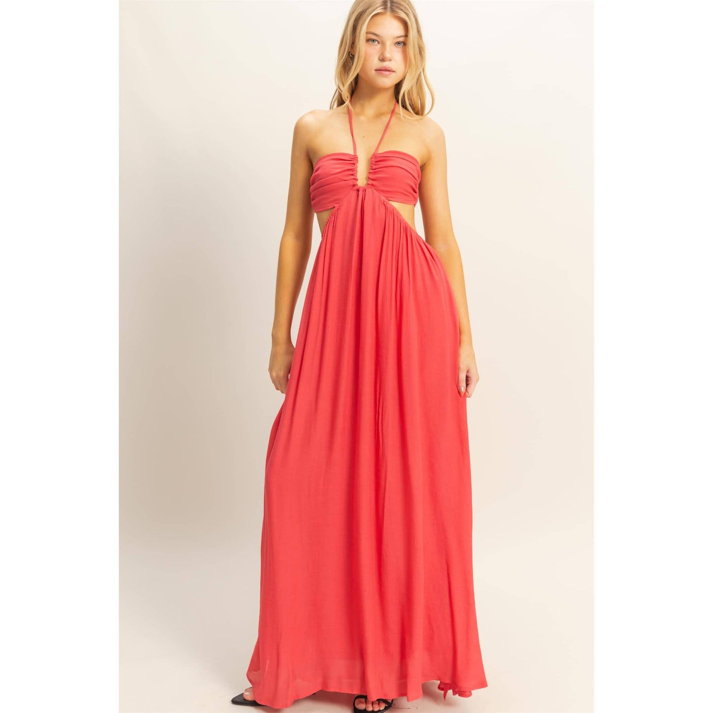The Solana Halter Neck Side Cutout Flowy Maxi Dress