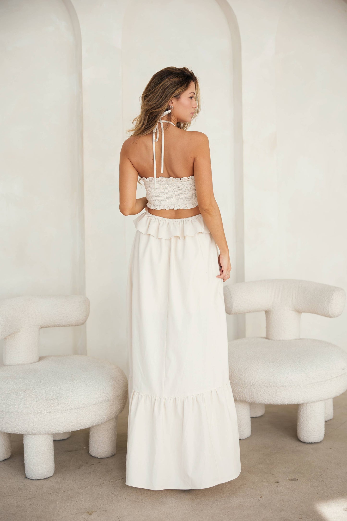 The Lana Cut-Out Ruffled Maxi Halter Dress