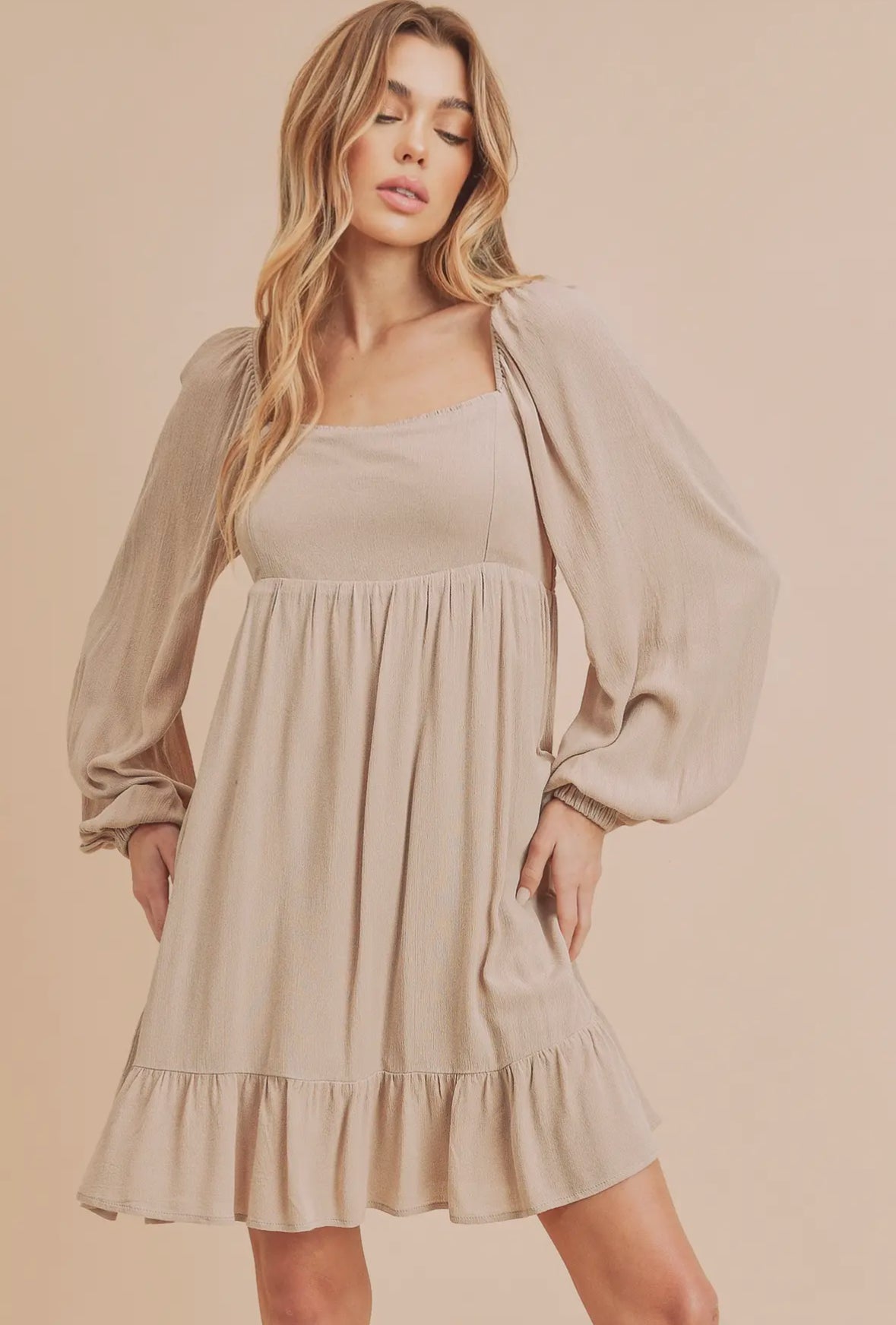 The Rowan Textured Long-sleeve Swing Dress