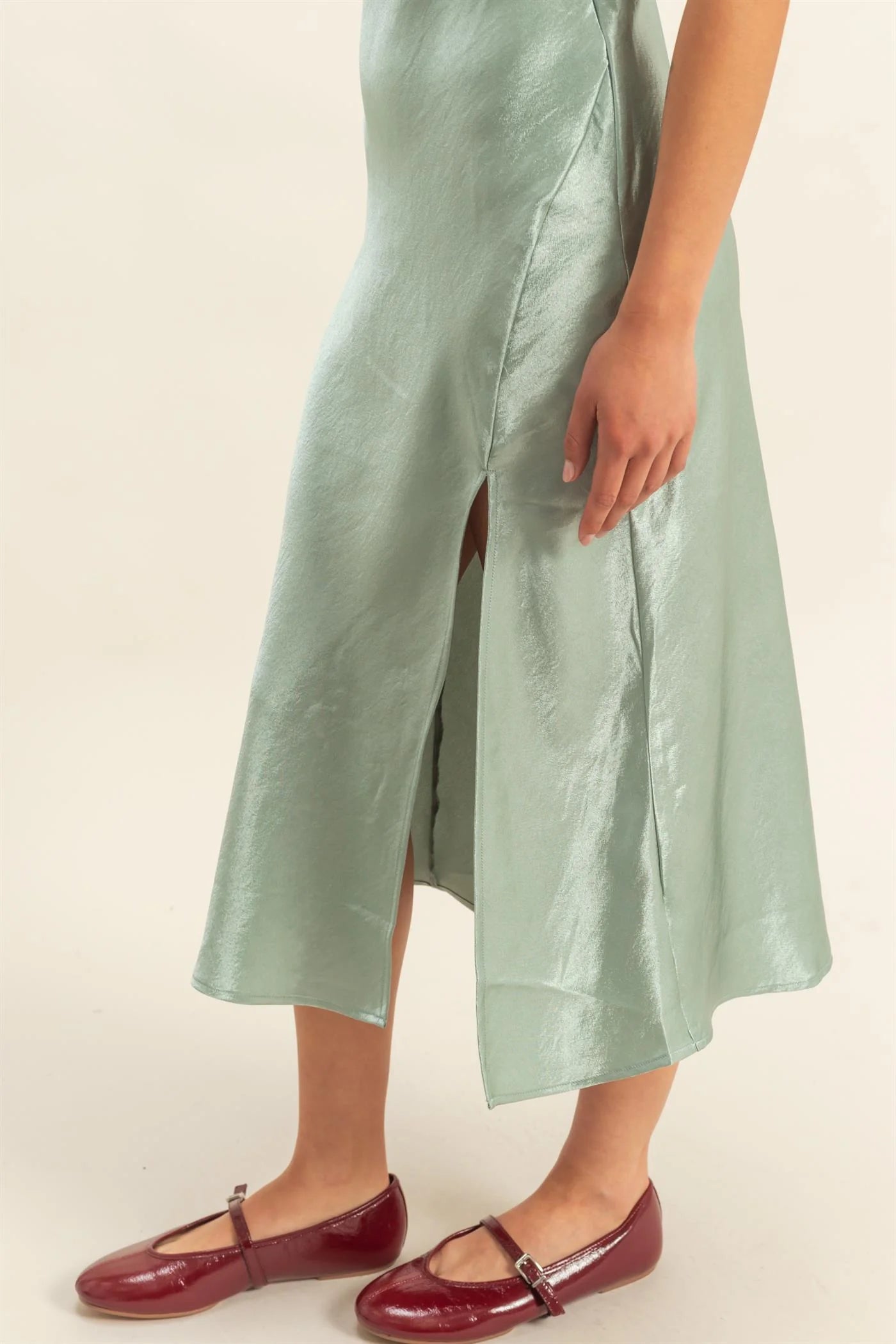 The Selah Satin Cowl Neck Midi Dress