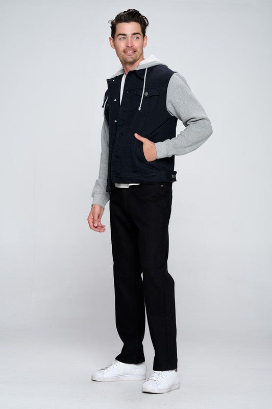 The Elton Men's Denim Jacket With Grey Fleece Hoodie