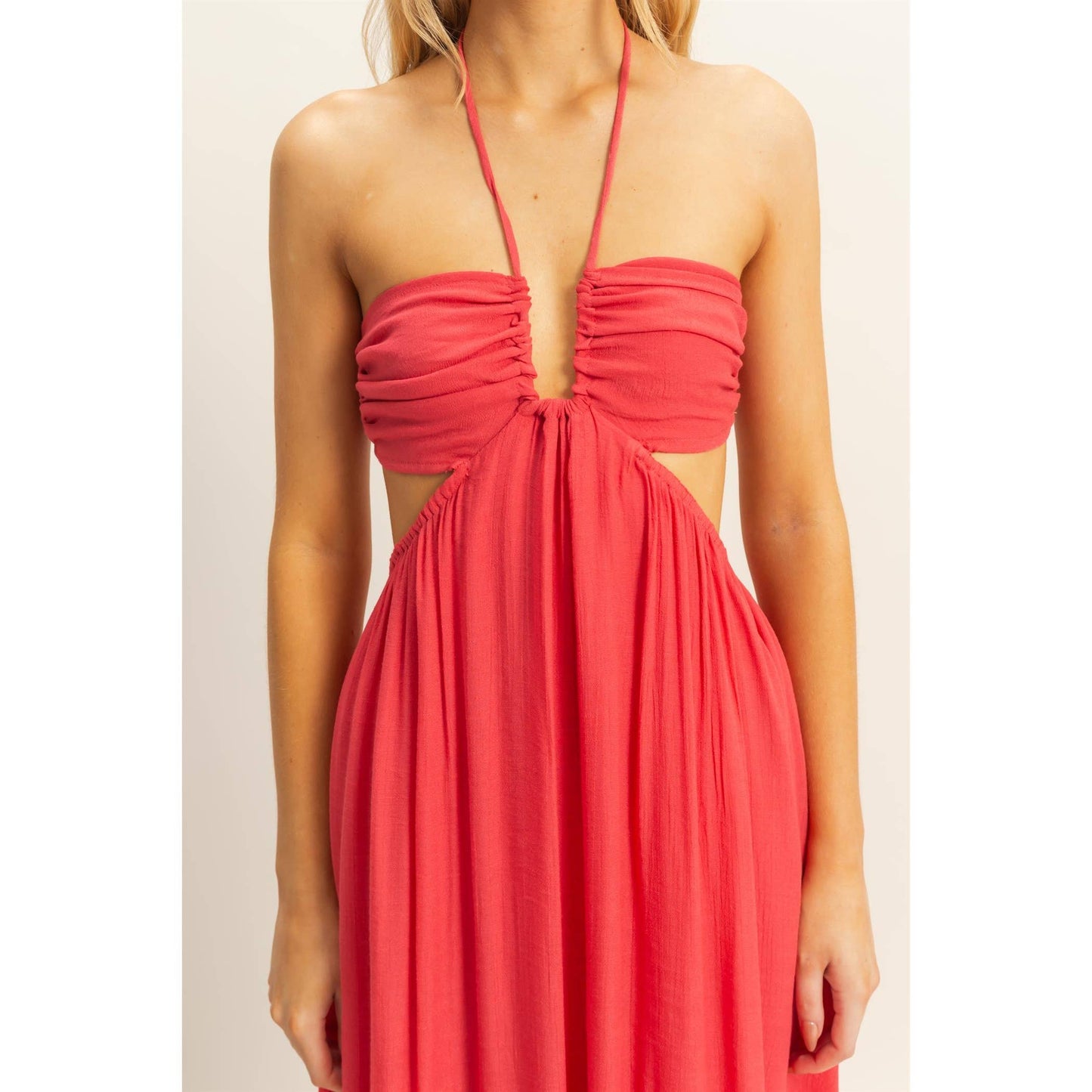 The Solana Halter Neck Side Cutout Flowy Maxi Dress