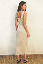 The Hera | Linen Square Neck Tulip Hem Wrap Dress