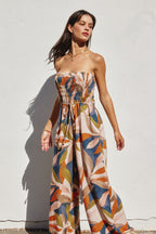 The Liora | Tropical Leaf Smocked Top Wide Leg Jumpsuit