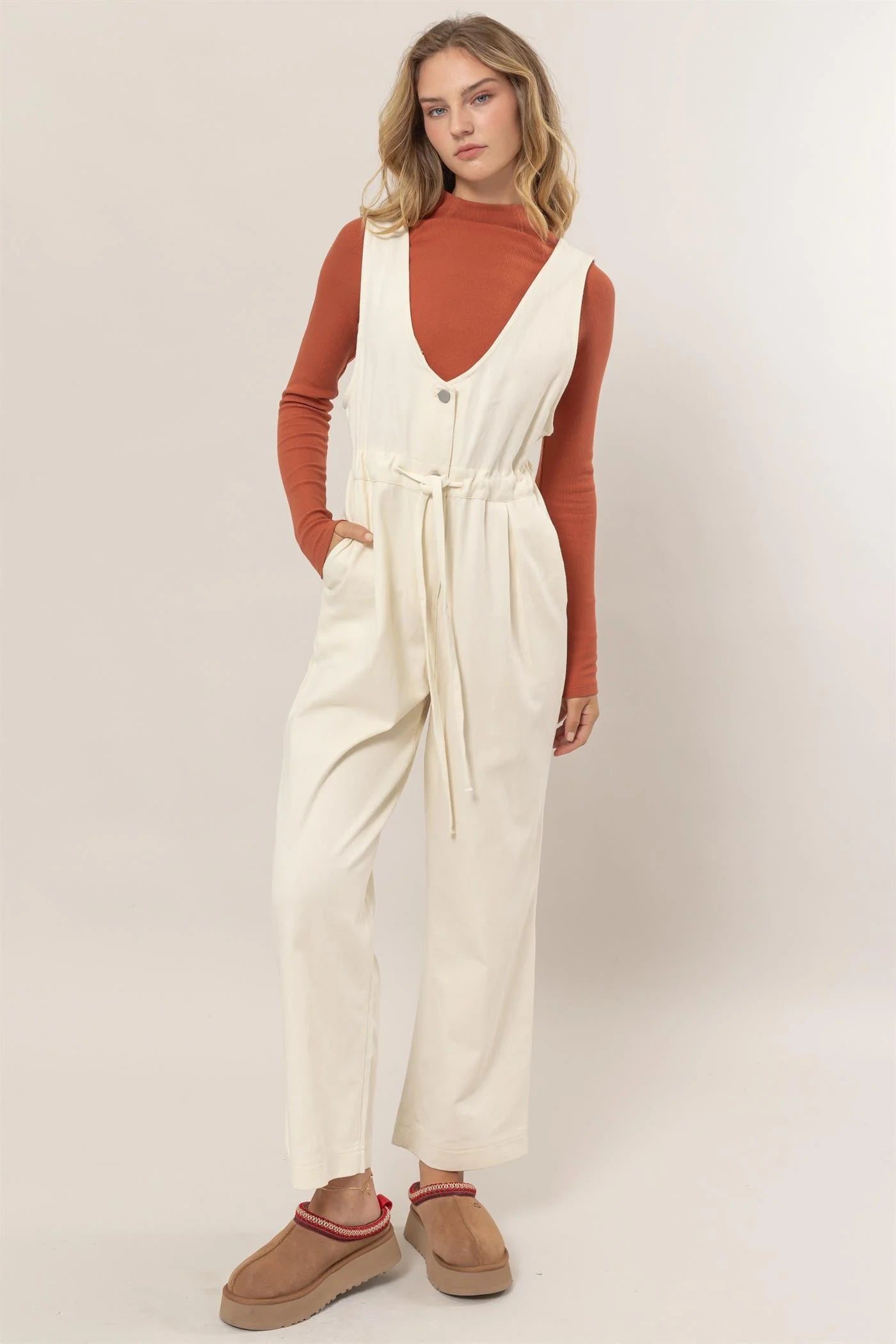 The Lorelai Twill Sleeveless Jumpsuit