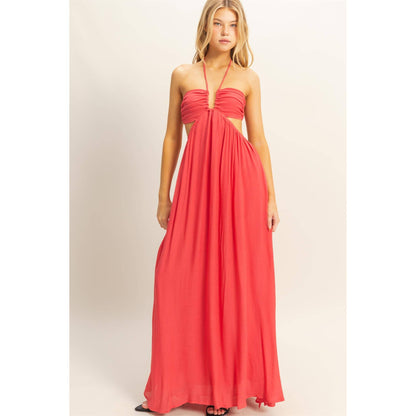 The Solana Halter Neck Side Cutout Flowy Maxi Dress