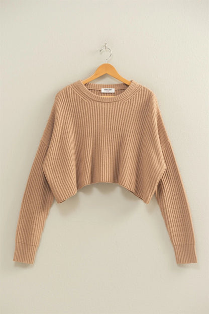 The Autumn Cropped Knit Sweater With Crew Neck