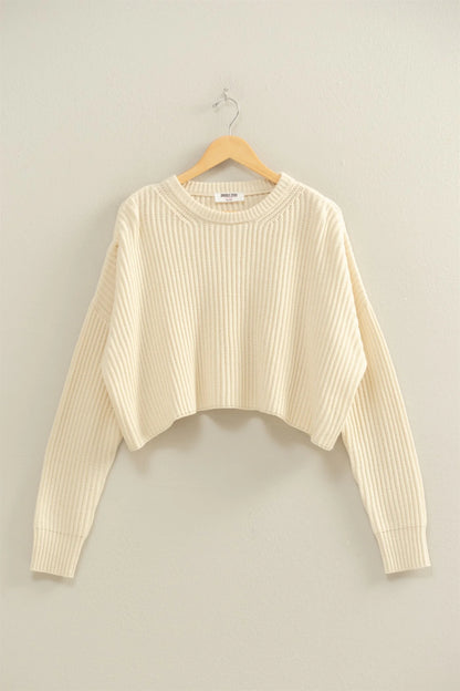 The Autumn Cropped Knit Sweater With Crew Neck