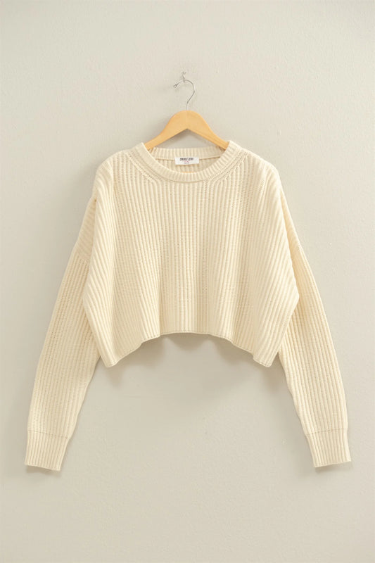 The Autumn Cropped Knit Sweater With Crew Neck