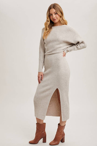 The Rory One Shoulder Side Slit Midi Knit Sweater Dress