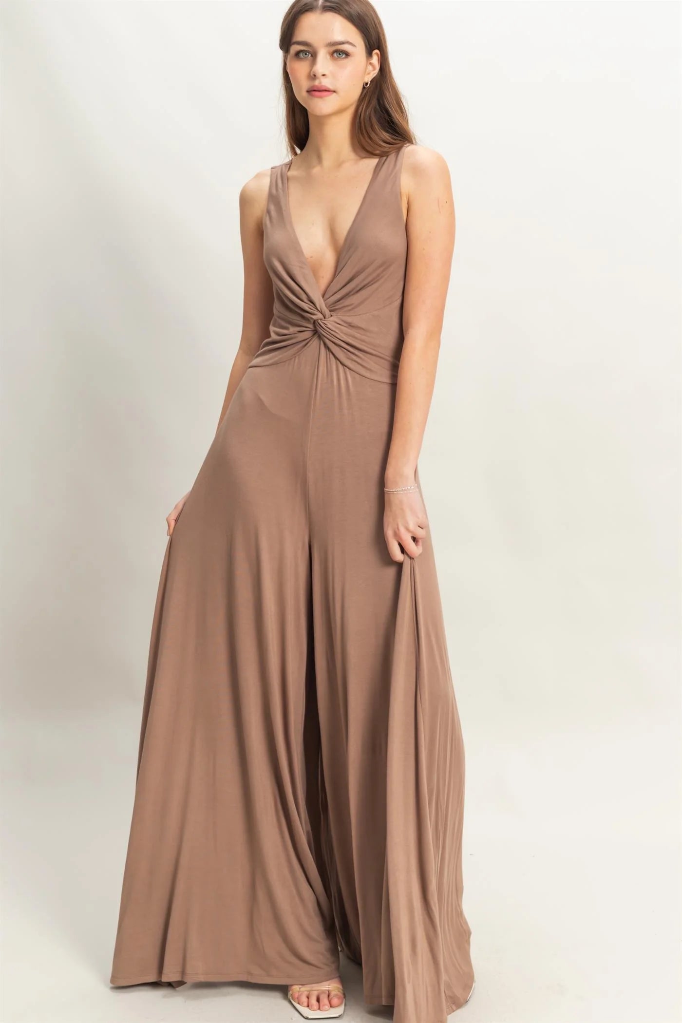 The Carmen Knotted Bust Sleeveless Jersey Jumpsuit