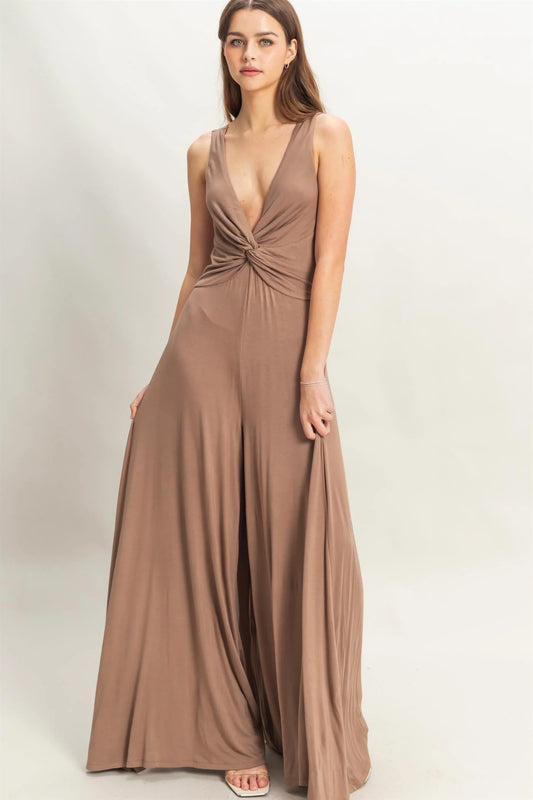 The Carmen Knotted Bust Sleeveless Jersey Jumpsuit