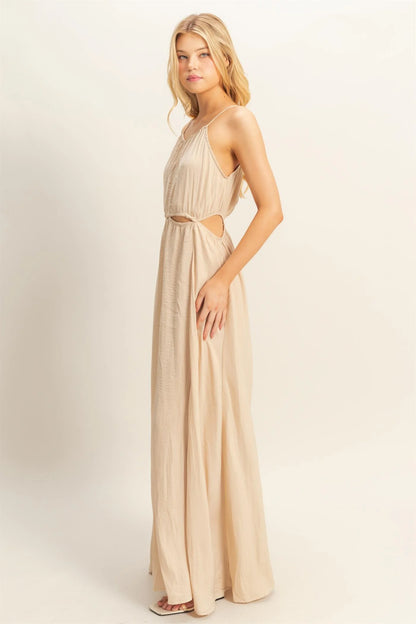 The Soleil Side Sand Cutout Side Slit Maxi Dress