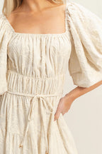 The Soleil | Embroidered Floral Puff Sleeve Maxi Dress