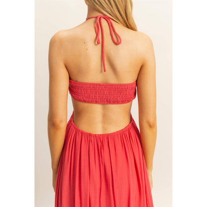 The Solana Halter Neck Side Cutout Flowy Maxi Dress