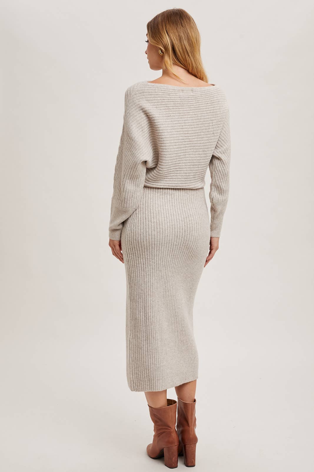 The Rory One Shoulder Side Slit Midi Knit Sweater Dress