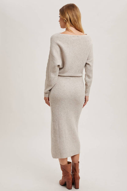 The Rory One Shoulder Side Slit Midi Knit Sweater Dress