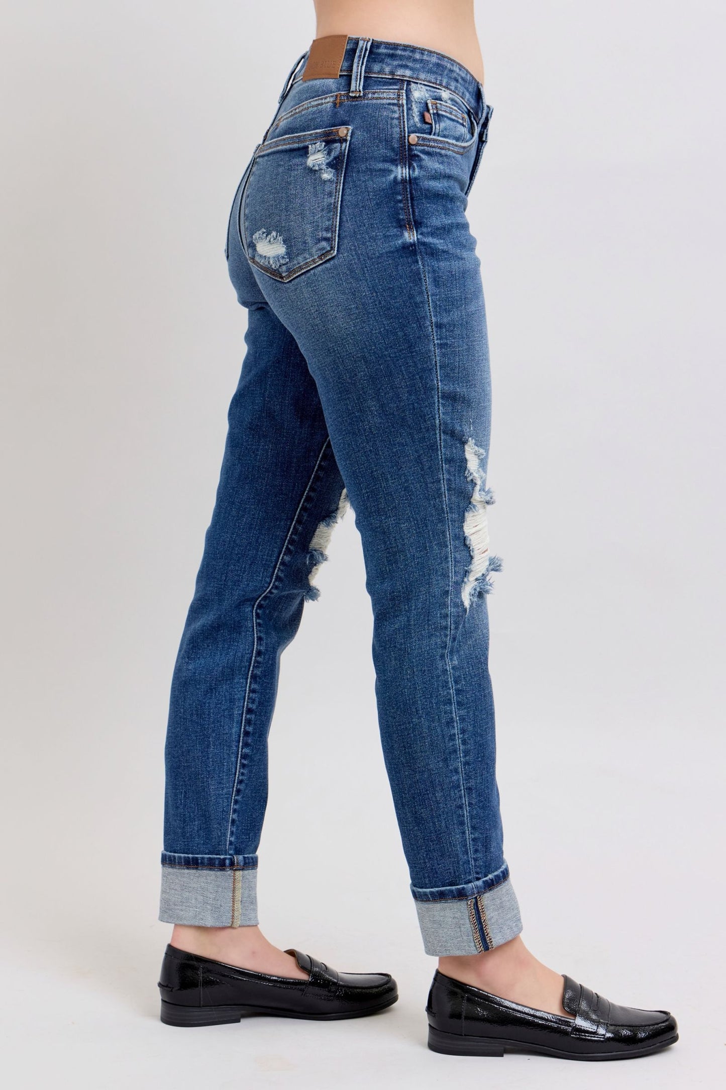 Judy Blue Yoke PK Cuff Boyfriend Jeans