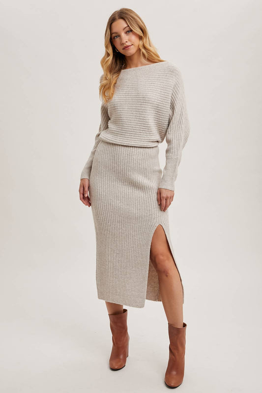The Rory One Shoulder Side Slit Midi Knit Sweater Dress