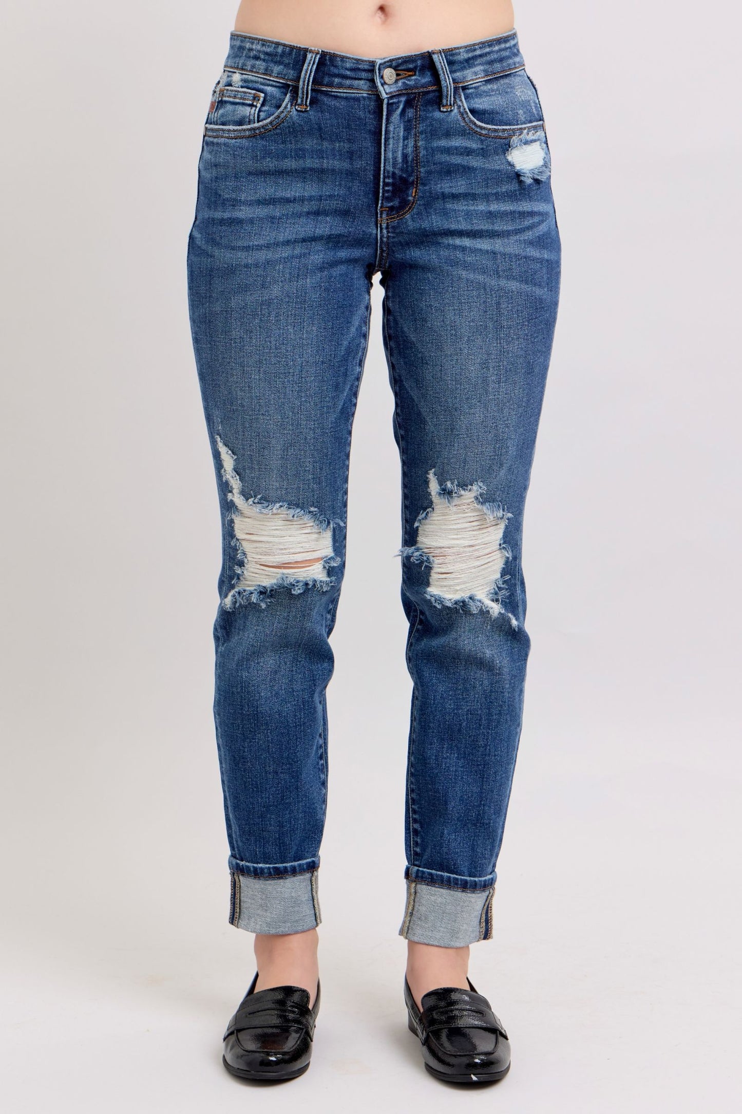 Judy Blue Yoke PK Cuff Boyfriend Jeans