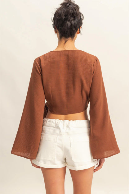 The Divina Crinkle Woven Wrap Style Cropped Blouse