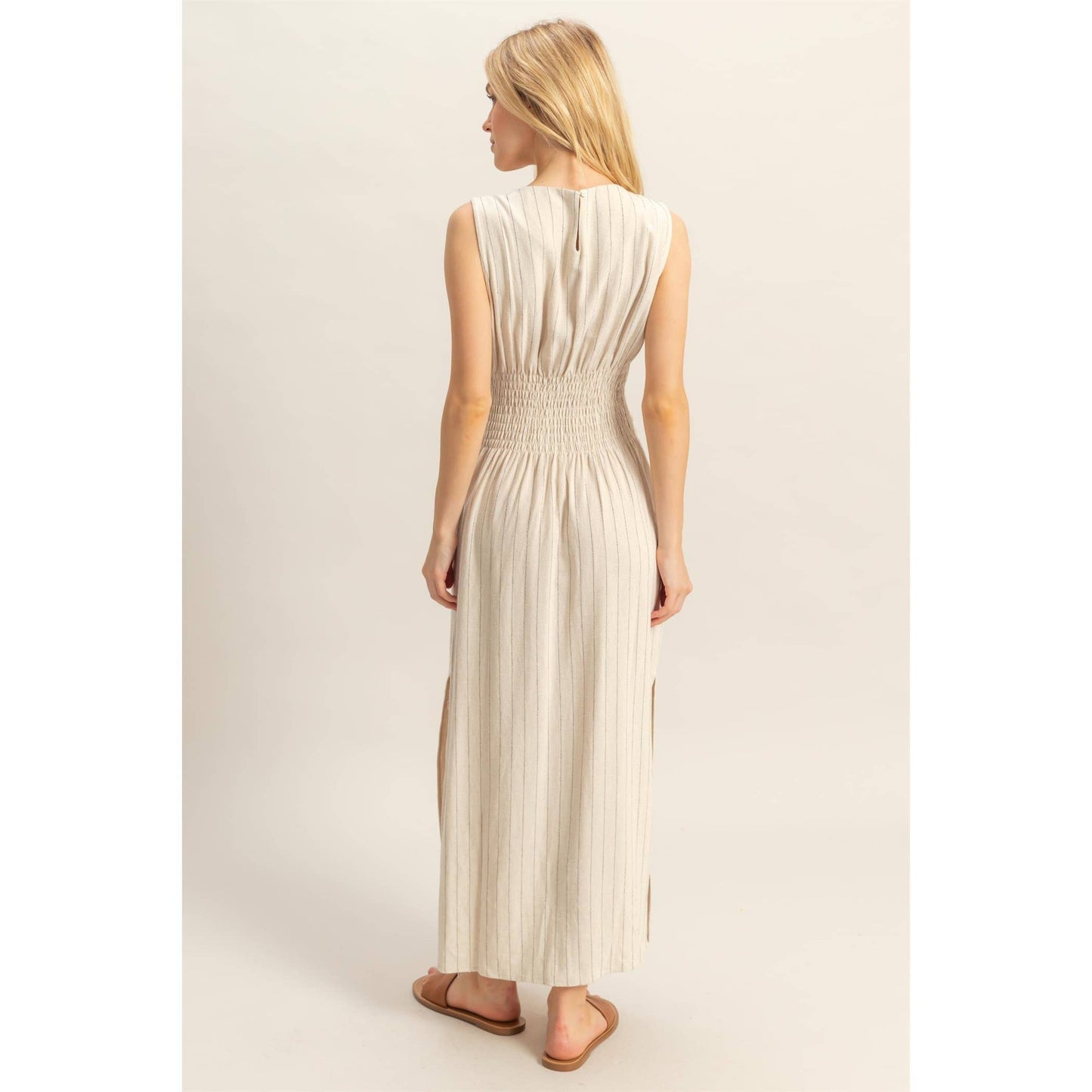 The Blaire Striped Rayon Linen Side Slit Maxi Dress