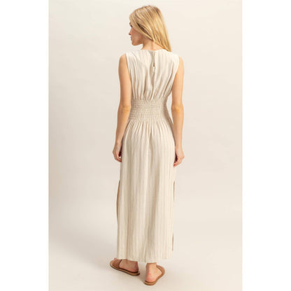 The Blaire Striped Rayon Linen Side Slit Maxi Dress