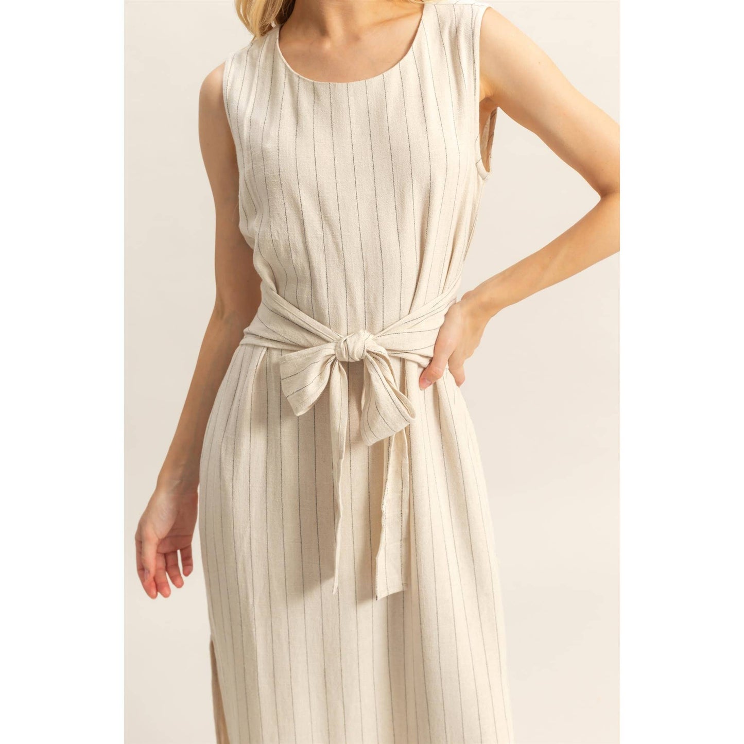 The Blaire Striped Rayon Linen Side Slit Maxi Dress