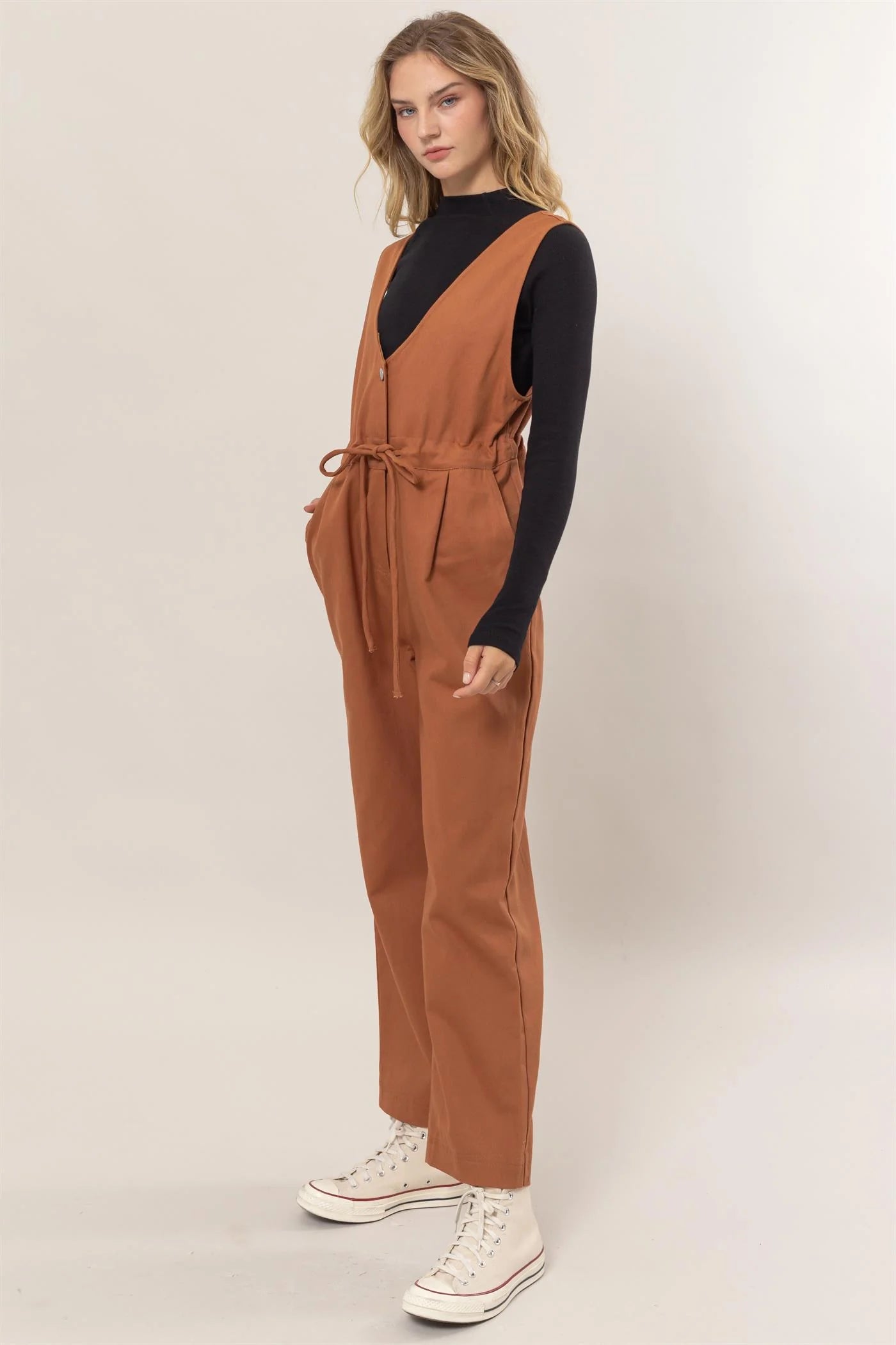 The Lorelai Twill Sleeveless Jumpsuit