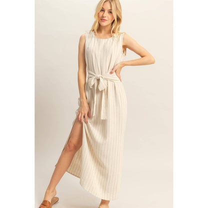 The Blaire Striped Rayon Linen Side Slit Maxi Dress