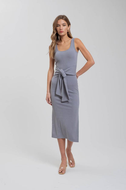 The Mina Tie Sweater Knit Tank Midi Dress
