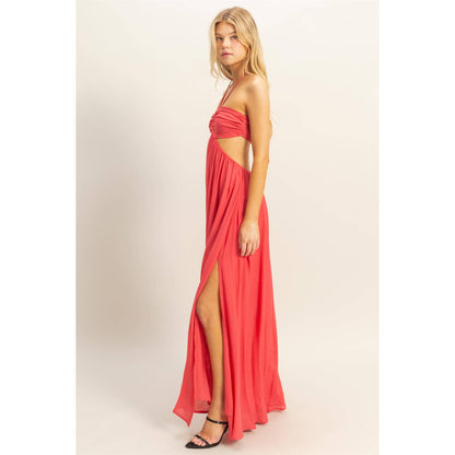 The Solana Halter Neck Side Cutout Flowy Maxi Dress