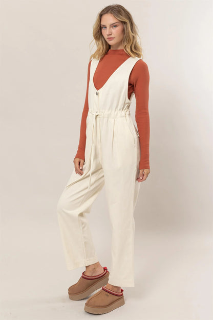 The Lorelai Twill Sleeveless Jumpsuit