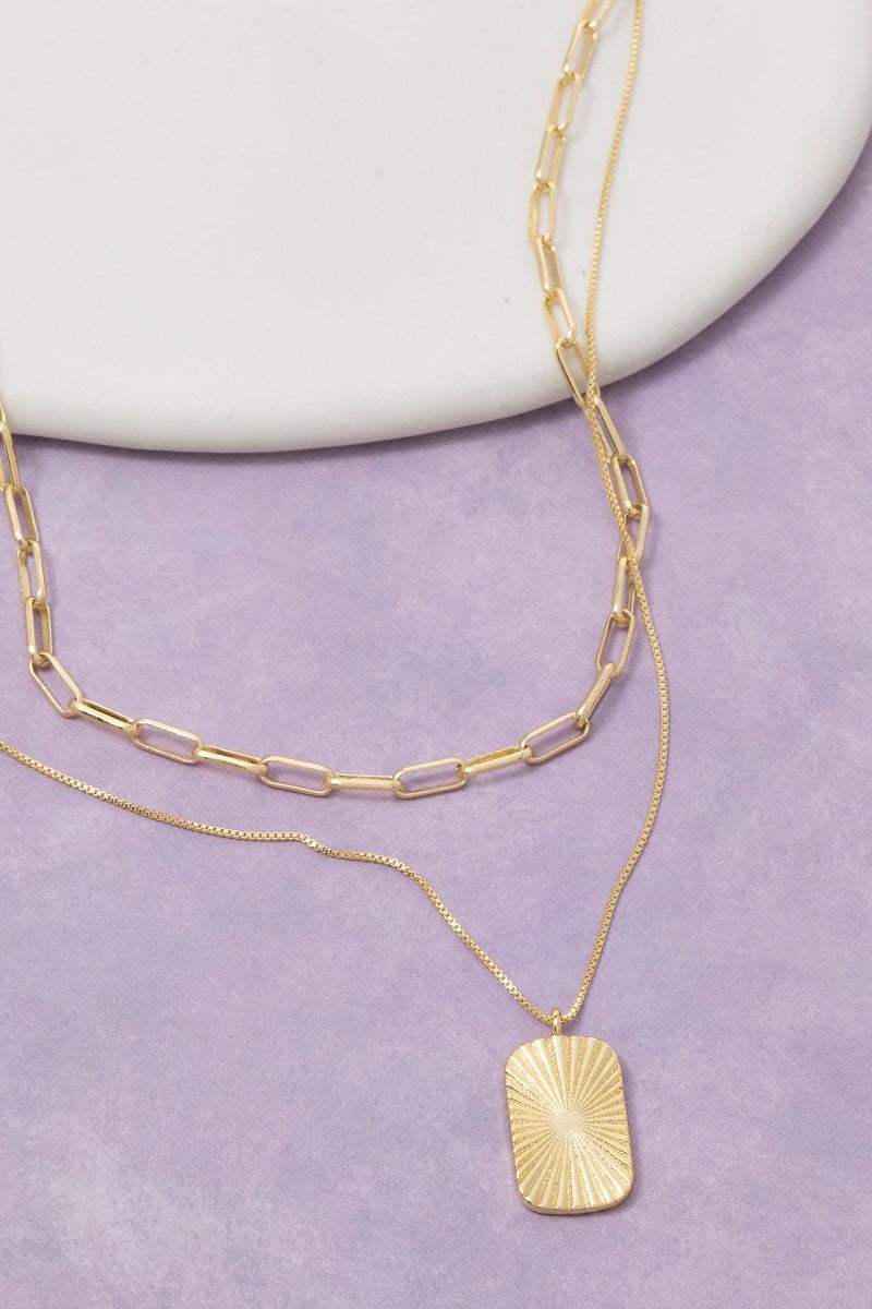 The Vera | Gold Dipped Textured Rectangle Pendant Necklace