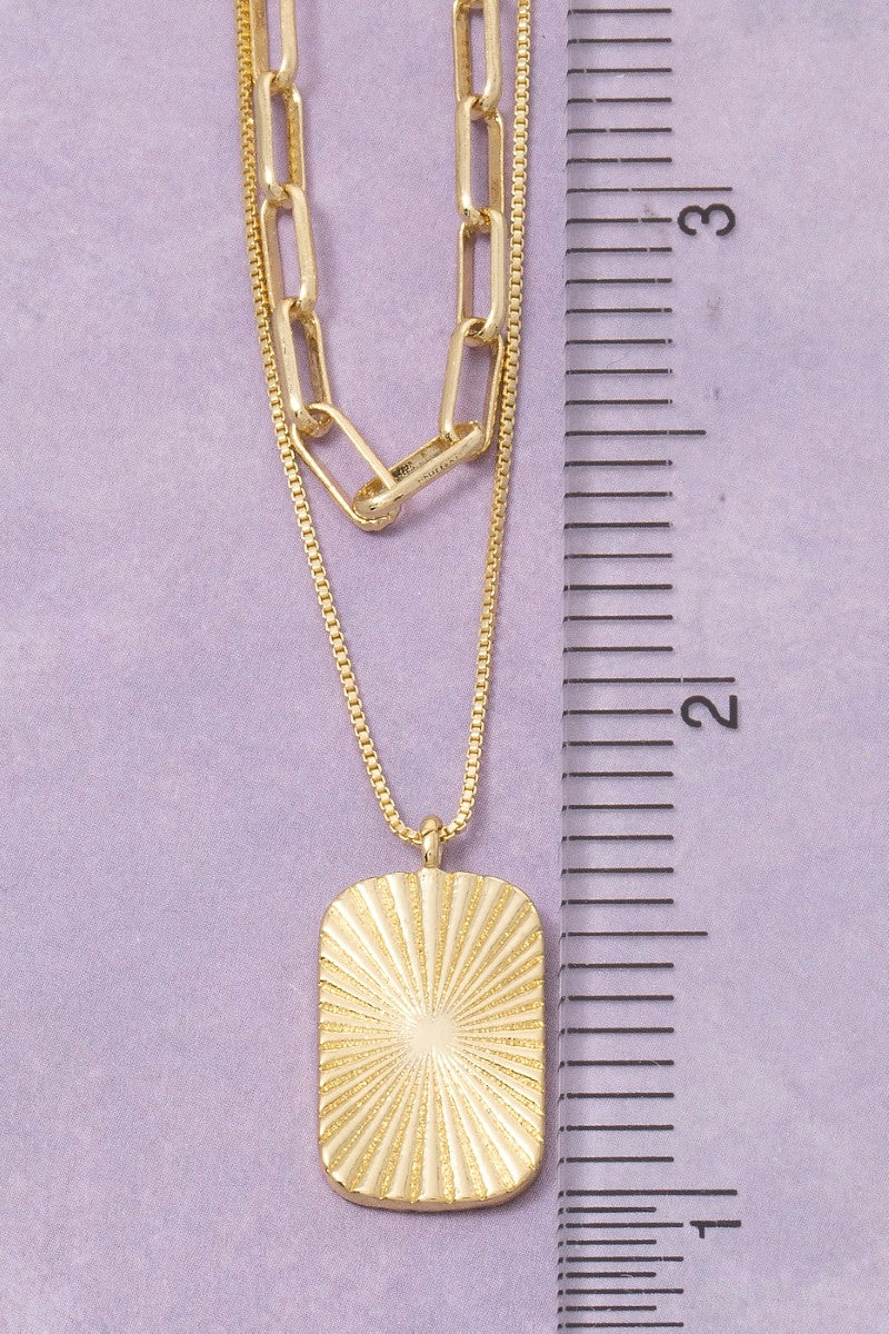 The Vera | Gold Dipped Textured Rectangle Pendant Necklace