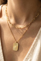 The Vera | Gold Dipped Textured Rectangle Pendant Necklace