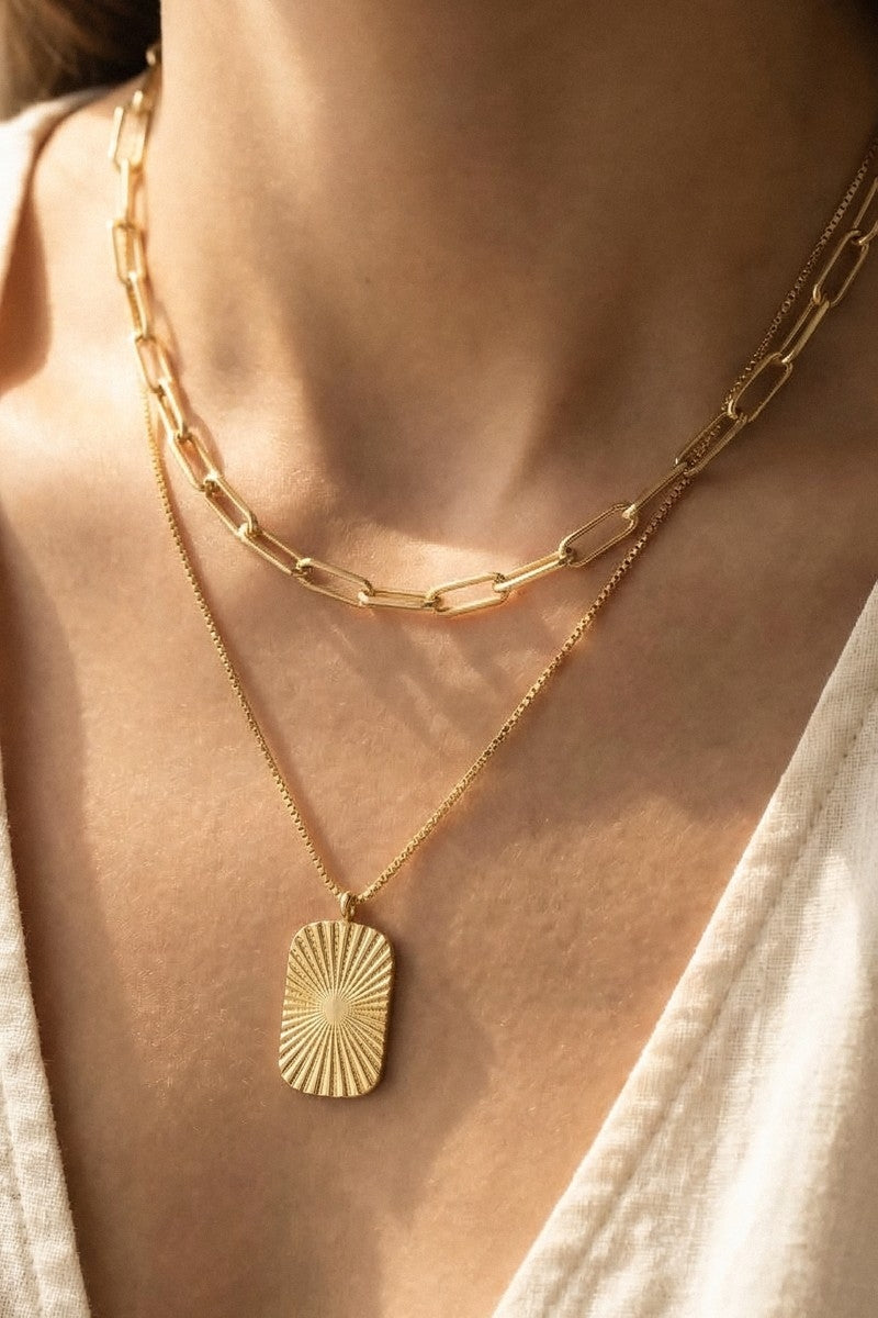 The Vera | Gold Dipped Textured Rectangle Pendant Necklace
