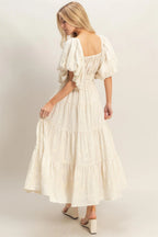 The Soleil | Embroidered Floral Puff Sleeve Maxi Dress