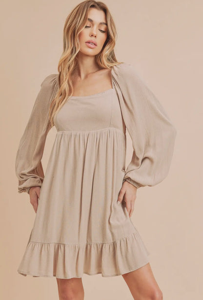 The Rowan Textured Long-sleeve Swing Dress