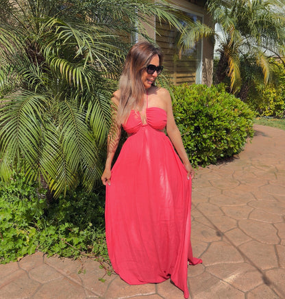 The Solana Halter Neck Side Cutout Flowy Maxi Dress