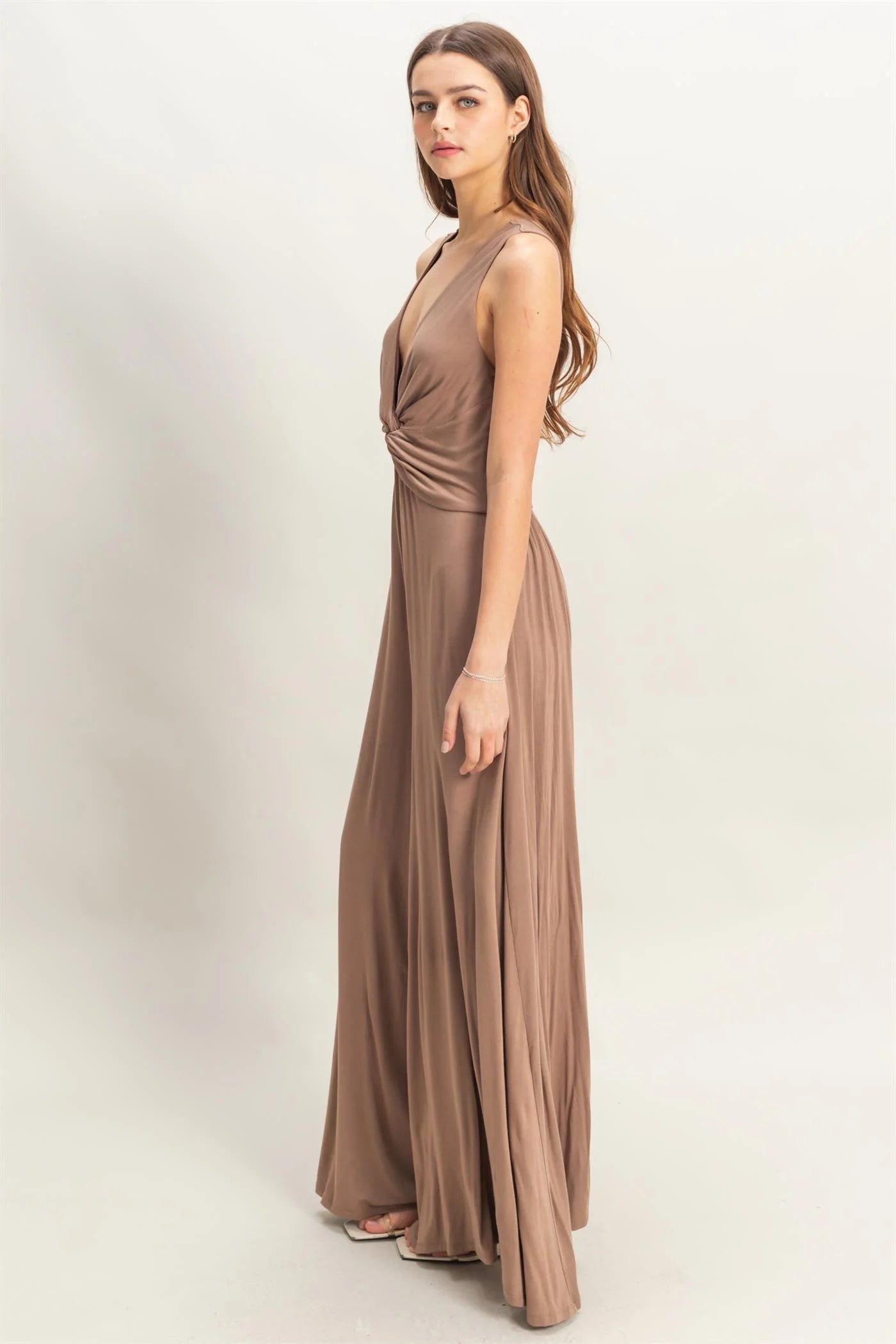 The Carmen Knotted Bust Sleeveless Jersey Jumpsuit