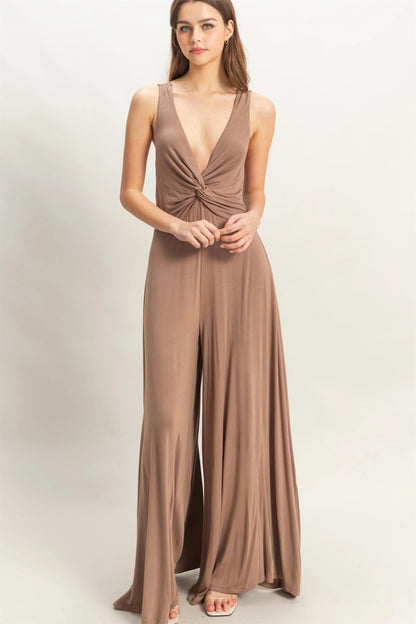 The Carmen Knotted Bust Sleeveless Jersey Jumpsuit