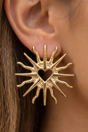 The Venus | Gold Dipped Sacred Heart Sunburst Stud Earrings
