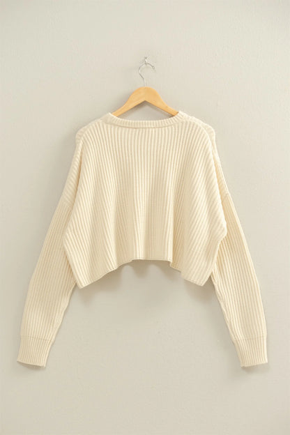 The Autumn Cropped Knit Sweater With Crew Neck