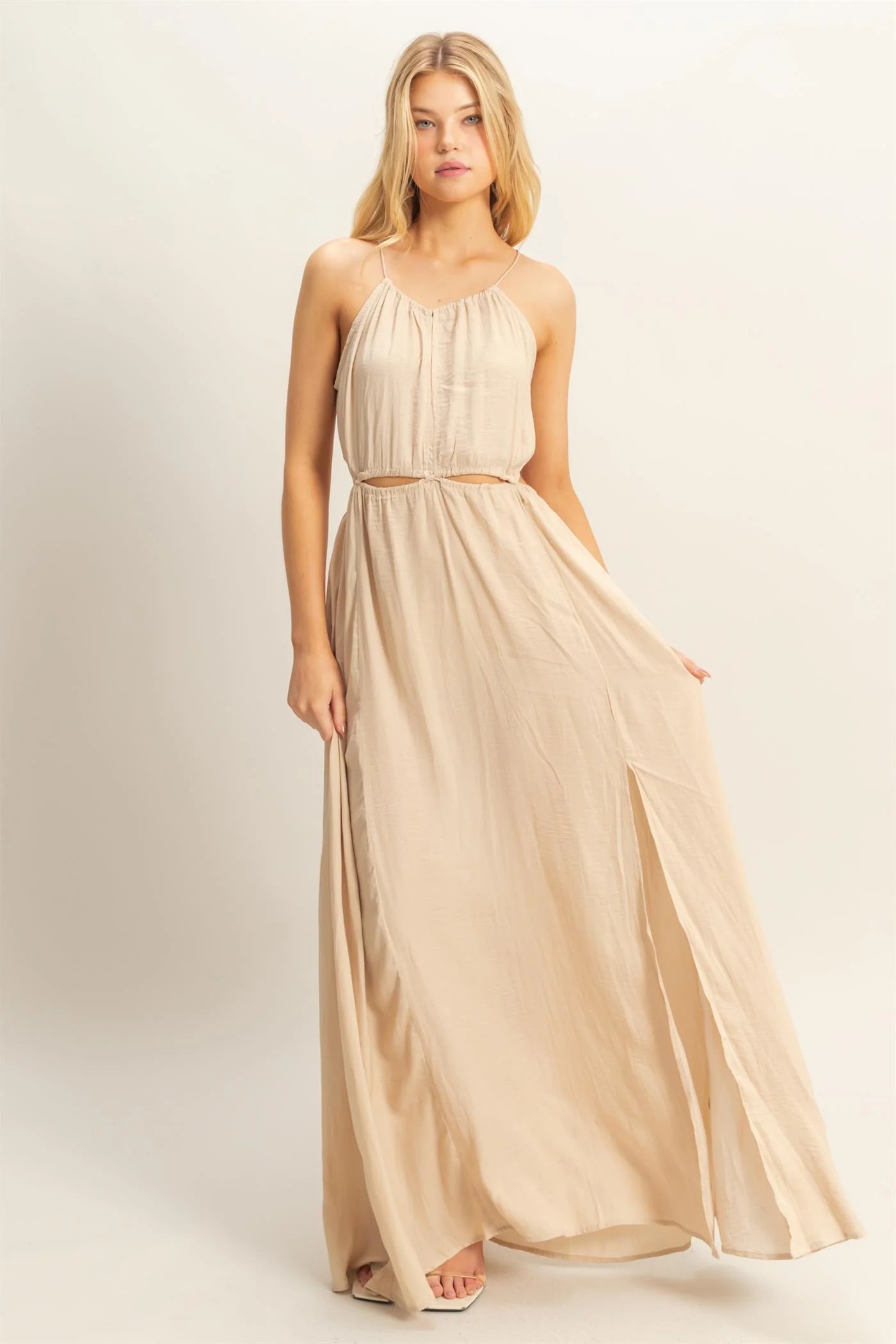 The Soleil Side Sand Cutout Side Slit Maxi Dress