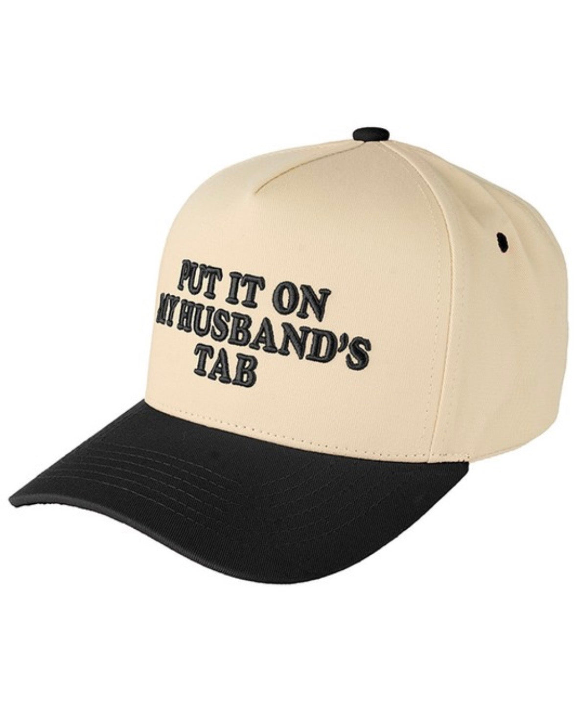 Put It On My Husband’s Tab Embroidered Two Tone Trucker Hat