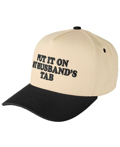 Put It On My Husband’s Tab Embroidered Two Tone Trucker Hat