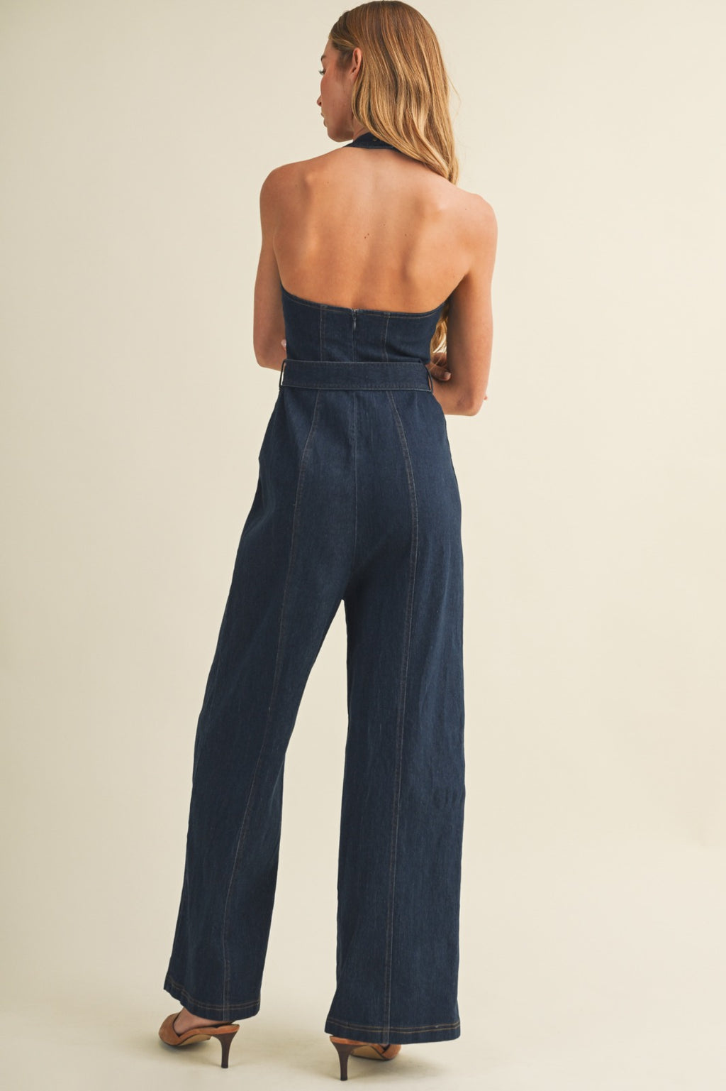 The Solara Square Neck Halter Wide Leg Jumpsuit