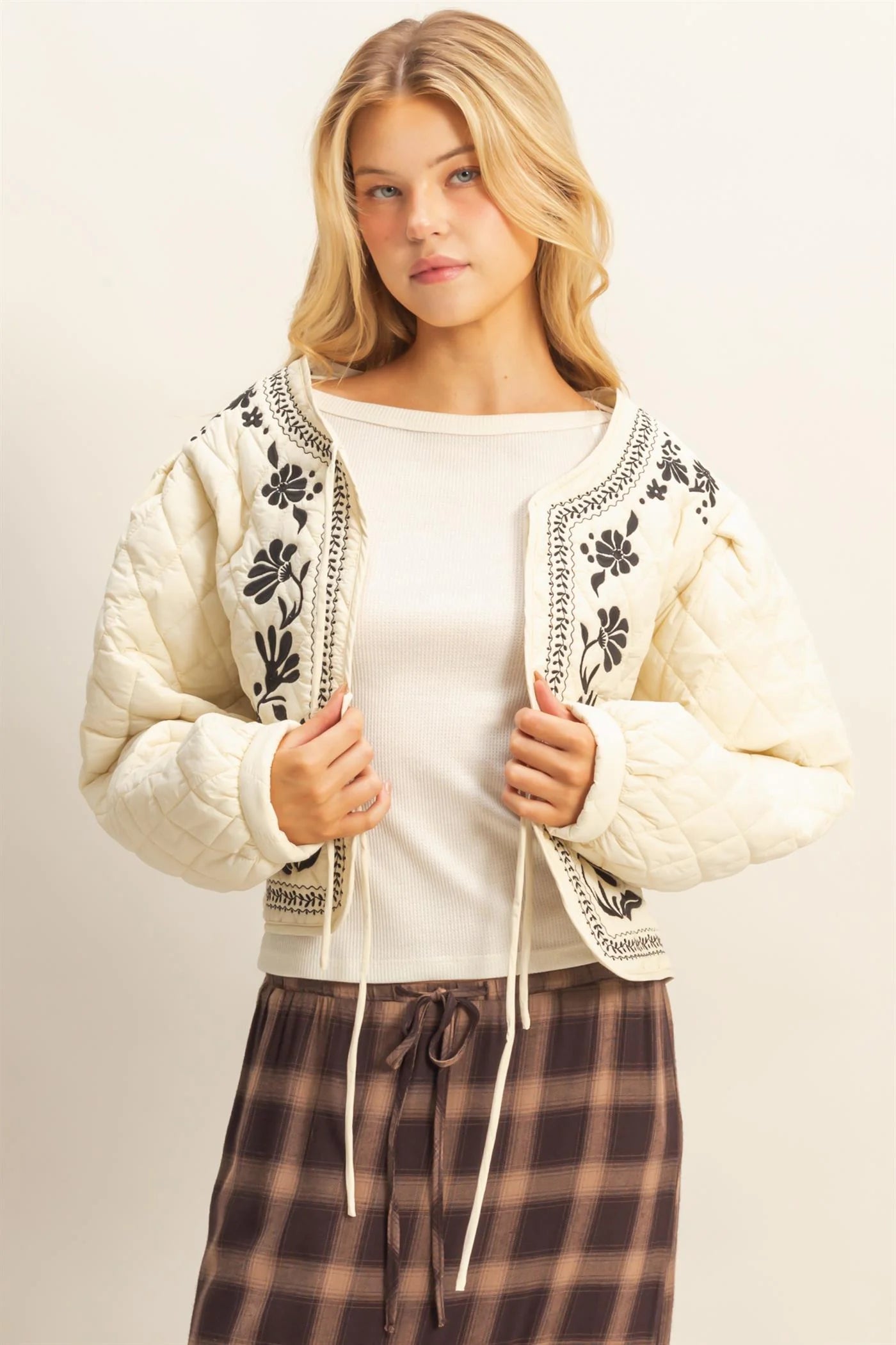 The Flora Quilted Floral Embroidered Padding Jacket