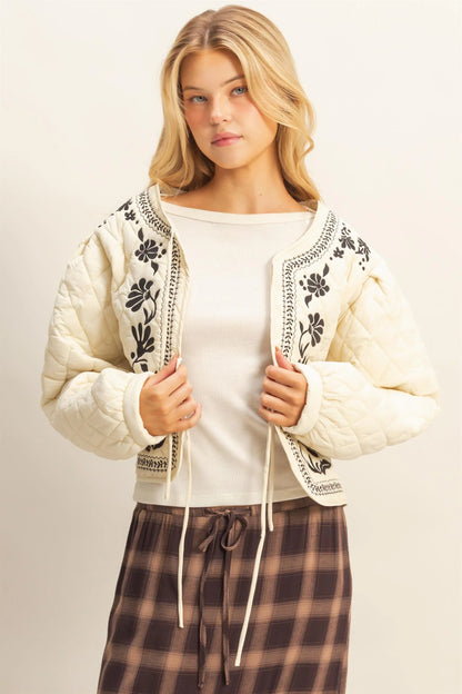 The Flora Quilted Floral Embroidered Padding Jacket